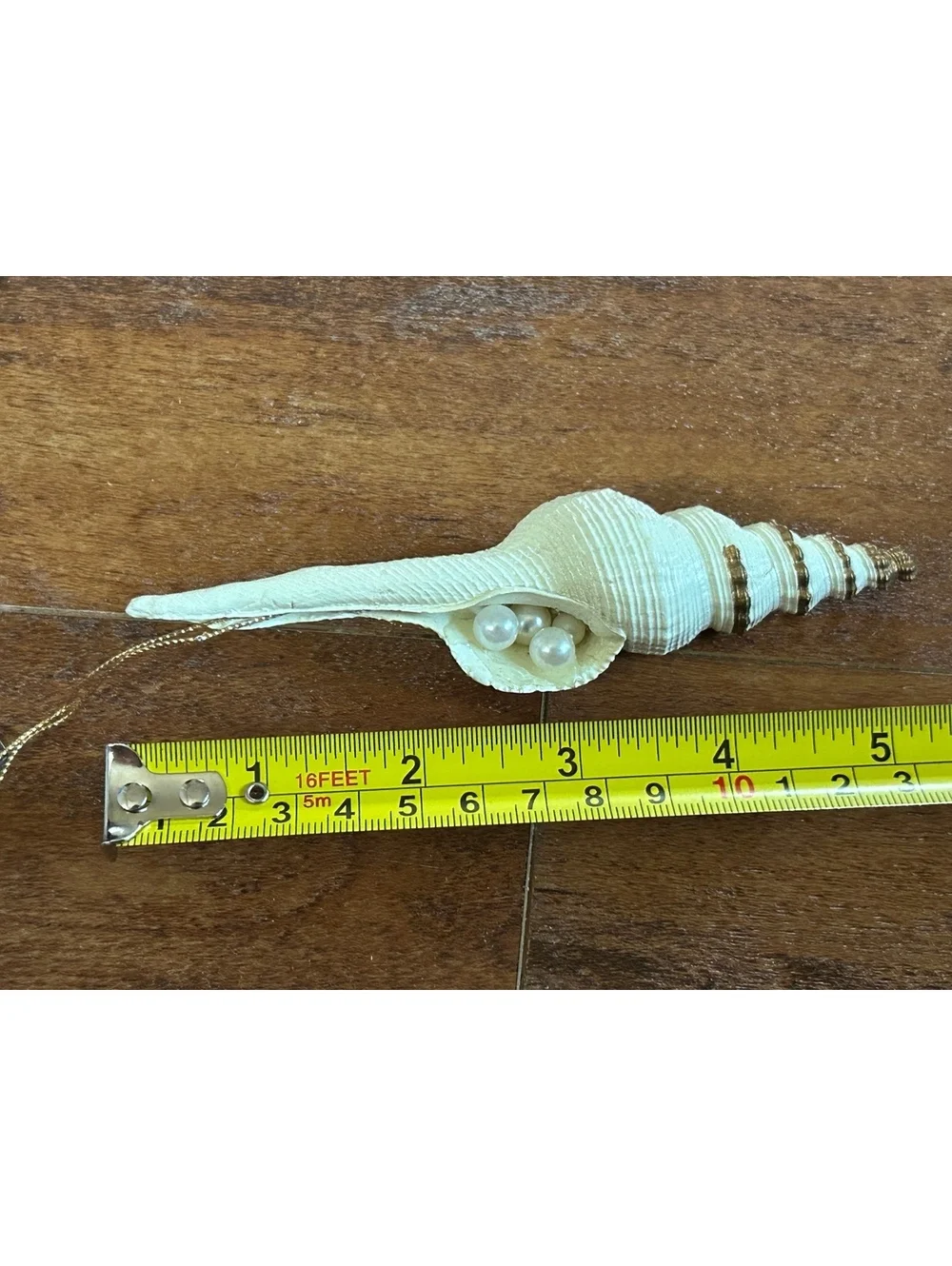 Decorative Seashell Ornament with Pearls and Gold Accents